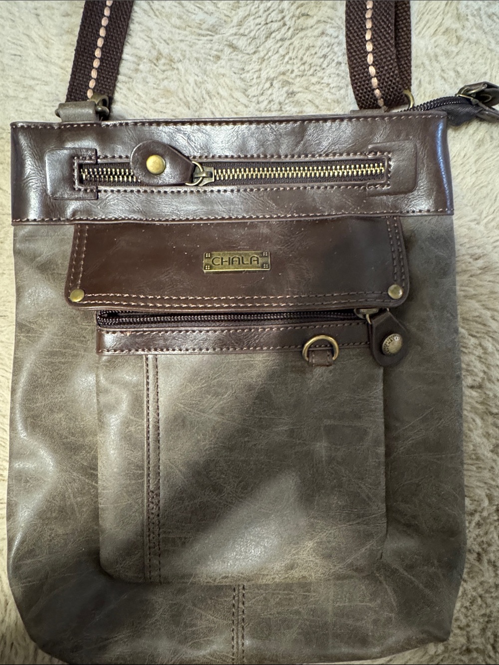 Chala Brown Crossbody Bag - Casual Leather-Accent Shoulder Bag